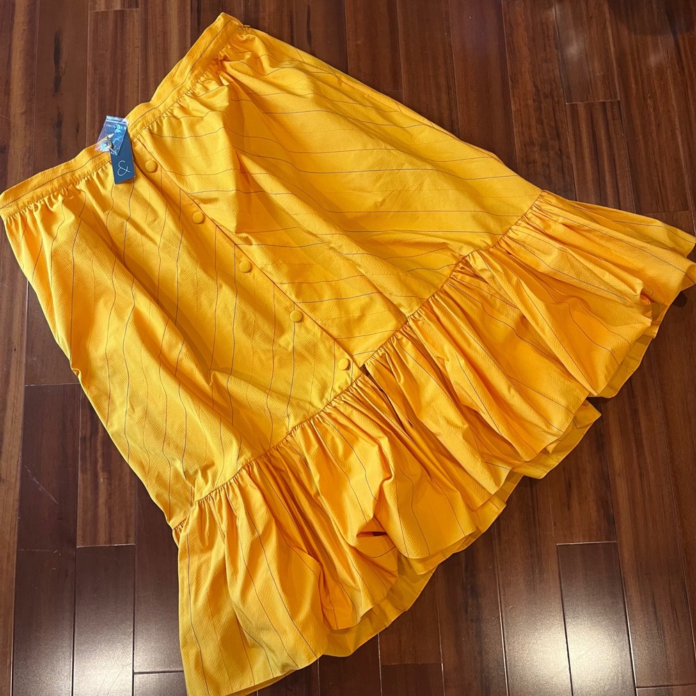 Sachin Babi Yellow Skirt Reece Pinstripe Ruffle Midi Skirt New NWT Plus Size 20
